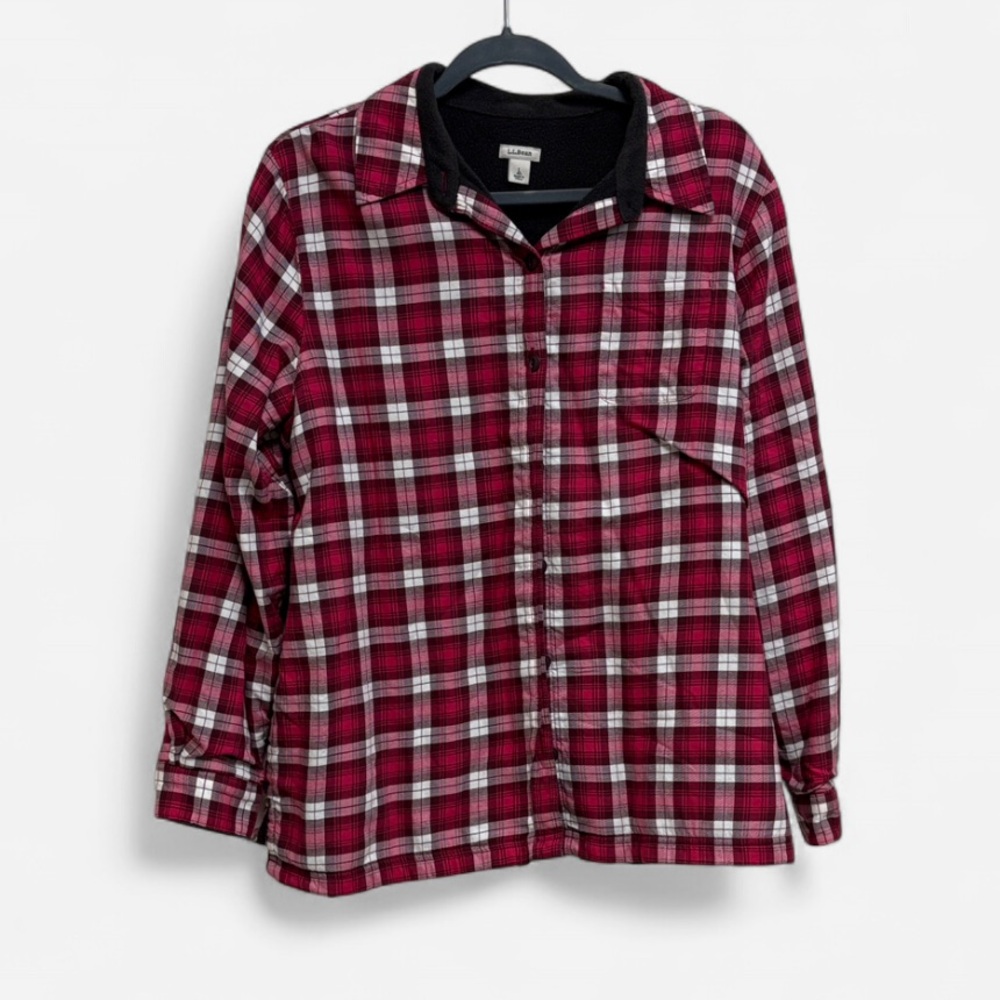 L.L. Bean Red Plaid Button Up Jacket with Warm and soft lining